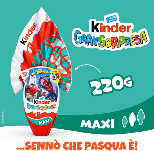 Kinder GranSorpresa Maxi Spiderman 220 gr Uovo di Pasqua