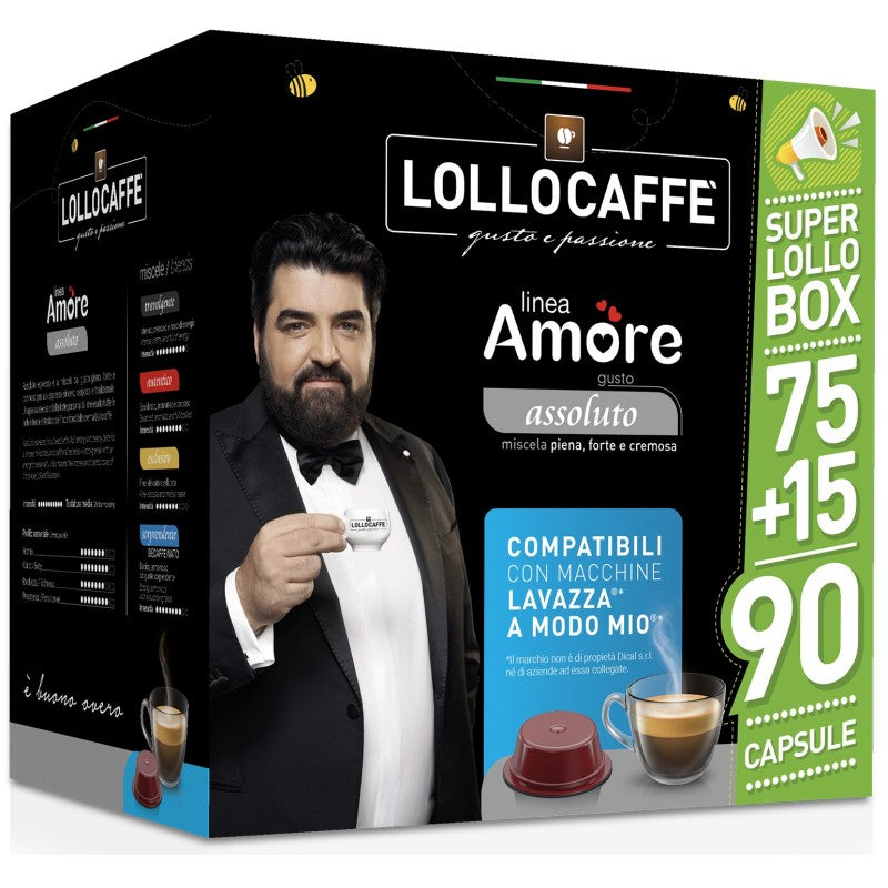 Lollo Caffè A Modo Mio LINEA AMORE GUSTO ASSOLUTO 75 + 15 Capsule