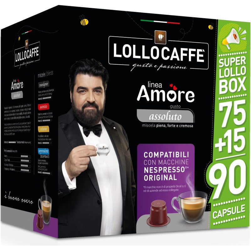 Lollo Caffè Nespresso LINEA AMORE GUSTO ASSOLUTO 75 + 15 Capsule