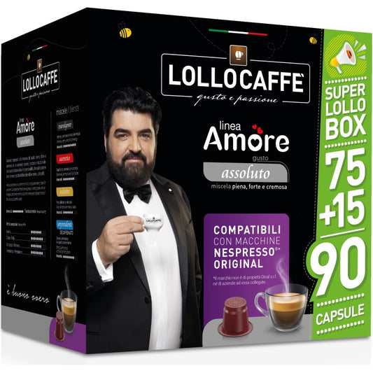 Lollo Caffè Nespresso LINEA AMORE GUSTO ASSOLUTO 75 + 15 Capsule