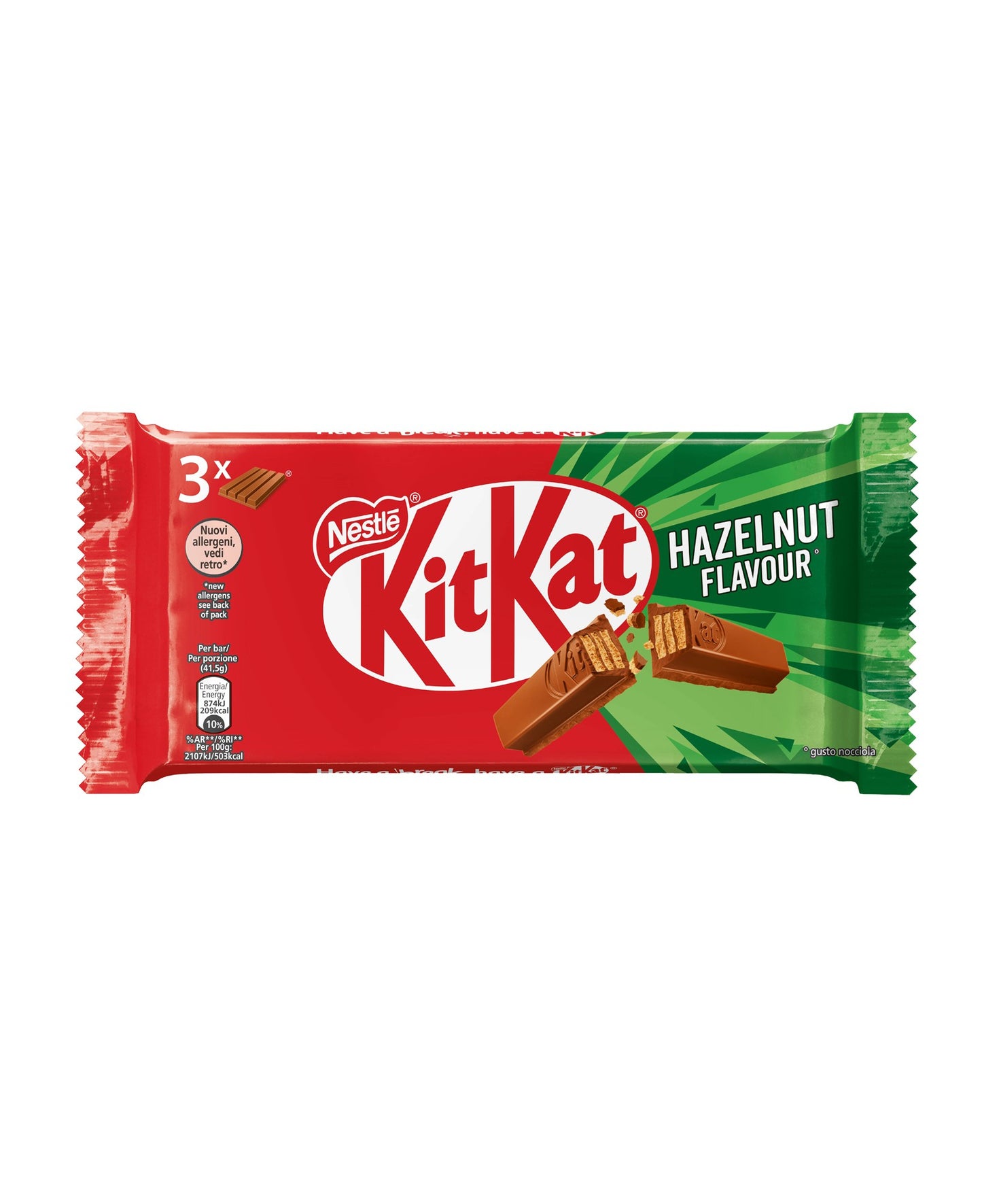 KITKAT Hazelnut Wafer ricoperto di Cioccolato al Latte al gusto Nocciola 3 Snack da 41,5g