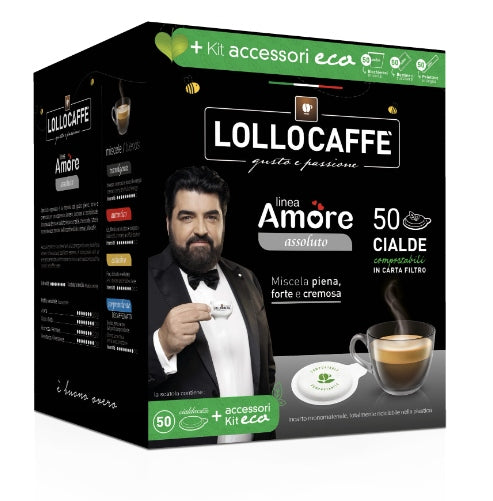 Lollo Caffè Cialde LINEA AMORE GUSTO ASSOLUTO 50 pz + KIT ACCESSORI