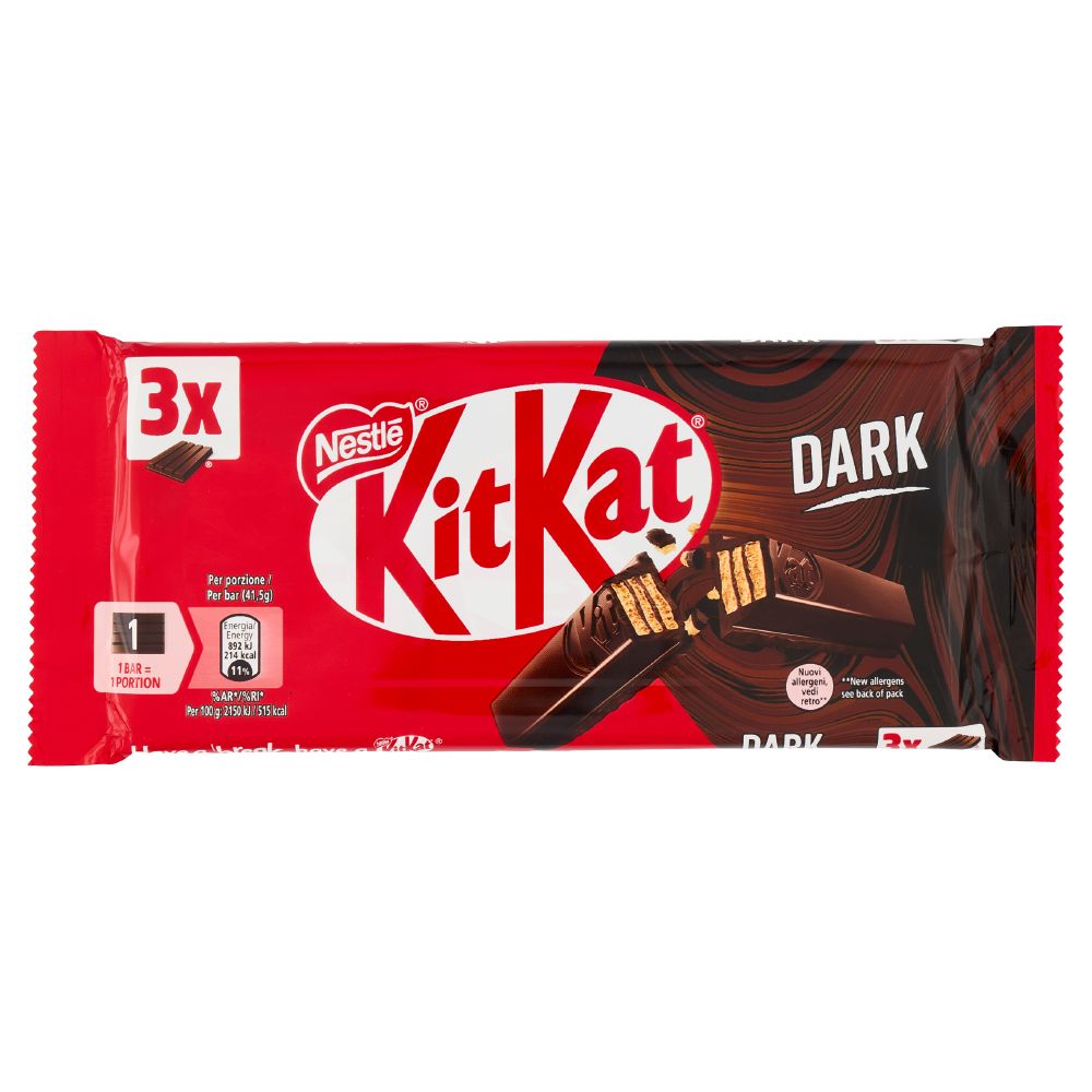 KITKAT Dark Wafer ricoperto di Cioccolato Fondente 3 Snack da 41,5g