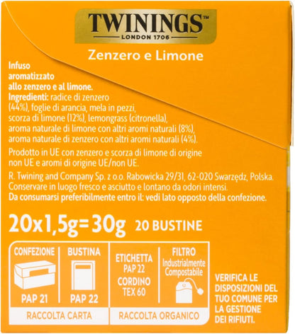 Twinings Infuso aromatizzato Zenzero e Limone 20 Bustine