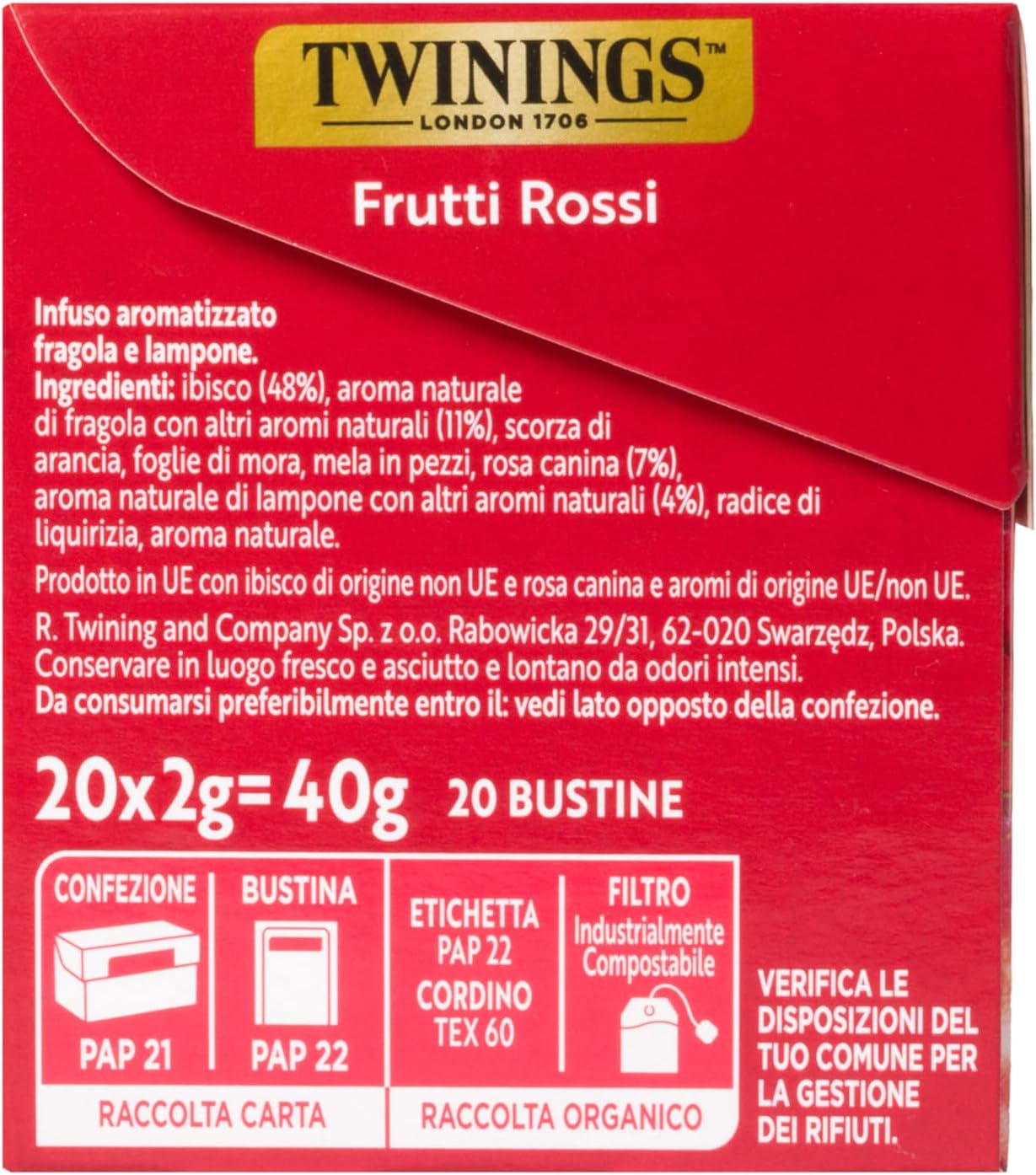 Twinings Infuso aromatizzato Frutti Rossi 20 Bustine