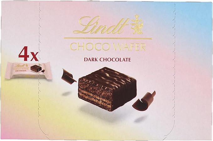 Lindt Choco Wafer Fondente, Confezione da 4 pacchetti incartati di wafer al cioccolato fondente, formato 104g