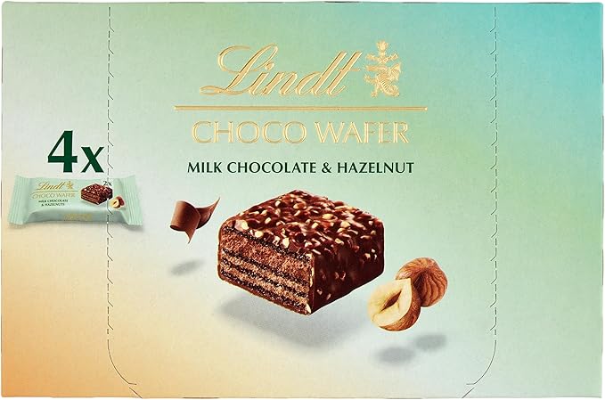 Lindt Choco Wafer Nocciola, 4 pacchetti incartati di wafer al cioccolato e nocciola, formato 120g