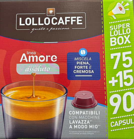 Lollo Caffè A Modo Mio LINEA AMORE GUSTO ASSOLUTO 75 + 15 Capsule