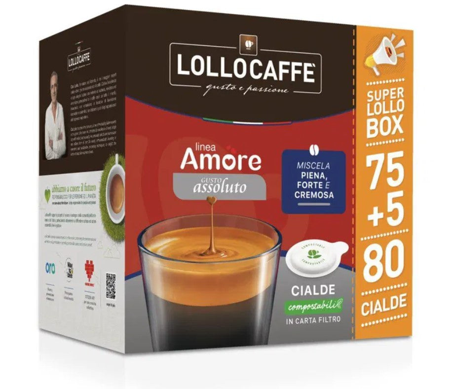 Lollo Caffè Cialde LINEA AMORE GUSTO ASSOLUTO 75 + 5 Cialde