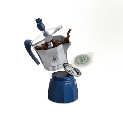 MokaCiao Caffè Borbone BICOLORE Blu + 30 cialde e 4 bicchierini di vetro in omaggio