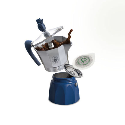 MokaCiao Caffè Borbone BICOLORE Blu + 30 cialde e 4 bicchierini di vetro in omaggio