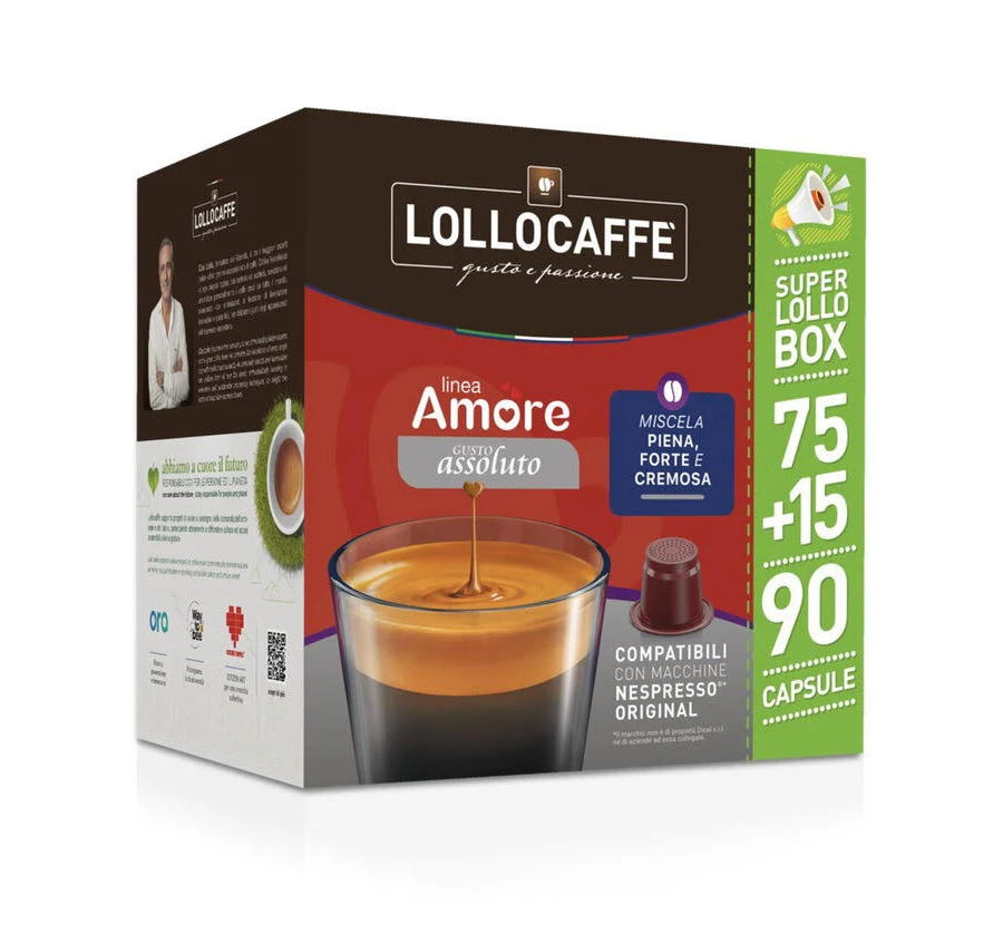 Lollo Caffè Nespresso LINEA AMORE GUSTO ASSOLUTO 75 + 15 Capsule